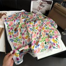 27,5" Eleganter quadratischer Satin-Schal mit Blumendruck für Damen, weich, leicht, vielseitig, modisches Accessoire, Haarschal, Halstücher