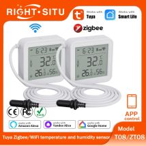 Tuya Zigbee WiFi Temperature Humidity Sensor 1M External Sensor Cable Probe APP Remote Control Work With SmartLife Yandex Alexa