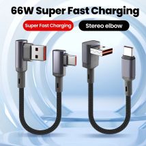 Cavo USB tipo C a gomito corto da 0,15 M 0,25 M 0,5 M Cavo di ricarica rapida da USB A a tipo C da 66 W per iPhone 15 16 Huawei Samsung Xiaomi