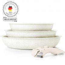 MICHELANGELO 3-teiliges Creme-Bratpfannenset mit abnehmbarem Griff, Induktion, 2,5 mm dick, antihaftbeschichtet, 20/24/28 cm, platzsparend, für die Küche zu Hause