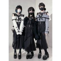 2025, Y2k Ästhetischer Harajuku-Stil, Lolita, langer Rock, Damen, Gothic-Spitze, schwarz, schmale Röcke, japanischer JK-Faltenrock, Saia Feminina