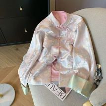 New Chinese Style Retro Floral printed Thin Shirts Button Short Jacket Women Spring Elegant Coats Retro Satin Top 2026