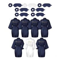 7 Pcs Bridesmaid Robe Sets Bride Silk Satin Bridal Party with Sleeping Eye Mask and Elastic Headband