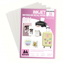 5/10 hojas de papel para calcomanías de tobogán acuático INKJET / LASER CLEAR Papel de transferencia de tobogán de agua premium, transparente, tamaño A4, 8,3 x 11,7"