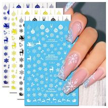 Nail Art 3d Decals Winter Christmas White Black Blue Gold Snowflakes Back Glue Nail Stickers Decoration For Nail Tips Beauty