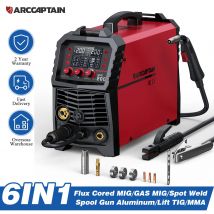 ARCCAPTAIN 6 IN 1 Saldatrice MIG FLUX Filo animato MIG Gas inerziale MMA Ascensore Supporto TIG Pistola a bobina/Saldatura a punti per uso domestico