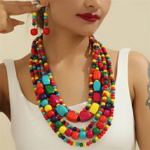 Neue Bunte Handgemachte Multi Layer Acryl Perlen Halskette/Ohrring Sets Afrikanische Perlen Schmuck Sets Mode Hochzeit Braut Geschenke