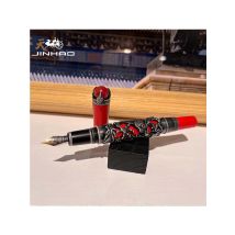 1-teiliger Jinhao Dragon King Füllfederhalter mit feiner Spitze, kompliziertes Design, roter Hintergrund mit Schmuck auf der Oberseite