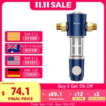 WHEELTON Whole House Water Filter Spin Down Sediment System Pre-Filter Auto-Rotated Flush Double-sided Scraper 1/2"&3/4"&1“