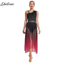 Frauen Moderne Dancewear Klassische Lyrische Tanz Kleid Asymmetrische Schulter Ballroom Dance Walzer Chacha Bühne Leistung Kostüm