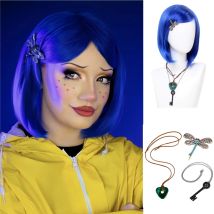 Reewes Royal Blue Bob Wigs for Cosplay Cora Women Girls Halloween Costume Party Wigs Synthetic Hair