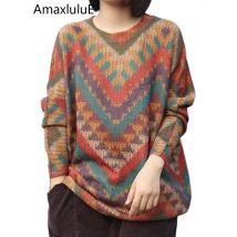 AmaxluluE Winter Mode Casual Pullover Frauen Lose Oansatz Vintage Pullover Harajuku Klassische Große Größe Jumper Gedruckt Strickwaren