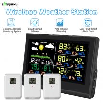 Stazione meteorologica wireless intelligente con 3 sensori Ampio display a colori Termometro digitale per interni ed esterni Igrometro per ufficio domestico