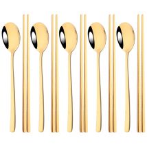 304 Edelstahl Besteck Set Sushi Sticks Abendessen Löffel Set 10 Stücke Geschirr Koreanische Stäbchen Dessert Löffel Besteck Set