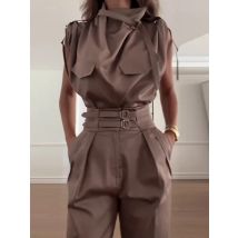 Sommer-Damen-Outfit mit Rollkragen und Patchwork, Pullover-Oberteil, Cargohose, schicke passende Sets, 2025, Taschenmode, einfache Damenanzüge