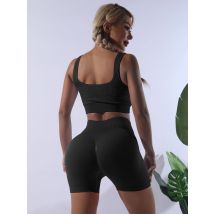 2-teiliges Set aus U-förmigen, schönen Träger-Brustpolstern, Dreipunkt-Shorts, nahtlosem Faden, schweißabsorbierendem Yoga-Laufanzug