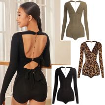 ZYM Ballo latino Top Ragazze Maniche lunghe Body Catena Backless Scollo a V Pratica Top Bambini Ginnastica Abbigliamento Show Wear DNV24805