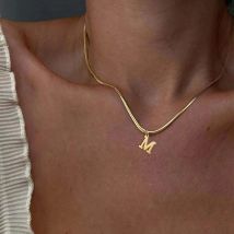 A-Z Alphabet Vergoldete Edelstahl-Anhängerkette für Damen, Schlangenkette mit Initialen-Buchstaben, Halskette als Halsschmuck
