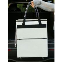Reusable shopping bag with wheels, large capacity travel rolling tote bag, zipper closure, foldable handle, not easy to break