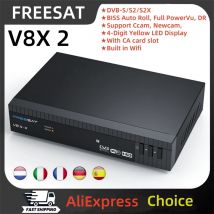 FREESAT V8X 2 Versione FunCam Ricevitore TV satellitare DVB-S2X/S2/S,H.264/H.265 HD WIFI integrato, TV Box MARS/CCAM con slot per scheda CA