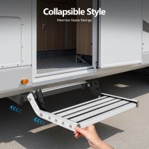 Paso plegable para RV de 44cm, Pedal Manual para RV, escalón de aleación de aluminio para caravana, accesorios para autocaravanas, carga de 150kg con luz LED para RV