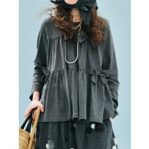 T-Shirt imakokoni 2025, Herbst-Schleifenakzent, fauler Stil, Pullover, Basisschicht, lange Ärmel, 255192