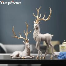 YuryFvna High End Deer Statue Rentier Figuren Harz ELCH Skulptur Für Wohnzimmer Luxus Dekoration Nordic Tabletop