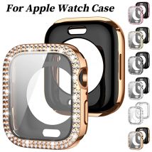 Bling Glass Cover for Apple Watch Case 49 46mm 42 45mm 41 40 44mm Diamond Bumper+Screen Protector for Iwatch 11 10 9 8 7 6 5 SE