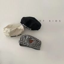 2024 neue Herbst Baskenmütze Hut Baumwolle Baby Jungen Winter Sonnen kappe Kleinkinder niedliche Mode Plaid Stickerei Hüte