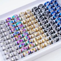 20pcs/Lot Simple Stainless Steel Hollow Rings For Women Men Fashion Punk Love Shape Party Gifts Jewelry Mix Style