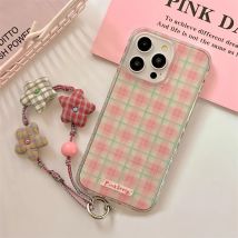 Ins Pink Plaid Phone Case for Samsung Galaxy S25 S24 S23 S22 S21 FE Ultra Plus 4G 5G Feather Texture Back Cover