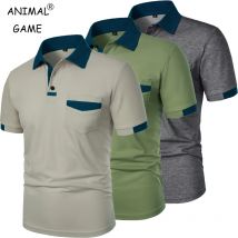 Neue Herren-Kurzarm-T-Shirts, einfarbiges Poloshirt mit Taschen, atmungsaktiv, lockere Basic-Shirts für Herren, leichte Oberteile