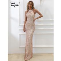 Falsche Luxus Gold Meerjungfrau Kleid Frauen Halfter ärmellose Pailletten Quasten Bodycon Hochzeits