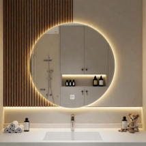 Round Smart Bathroom Mirror with LED Lights Wall Mounted 3 Colours Dimmable IP54 Waterproof Touch Switch