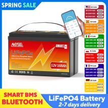Batería LiFePO4 Bluetooth de 12V, 168Ah, baterías recargables de ciclo profundo, BMS inteligente de 100A para Motor de pesca marina de barco Solar RV