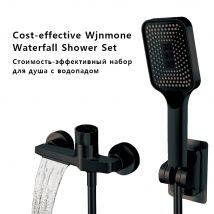 Praktische schwarze Wasserfall Badewannen armatur Messing Wand montage Badezimmer Dusche Wasserhahn Warmkalt Anpassung Voll duschsystem Set mit 3 Modi Punch-freie Regen Hand dusche