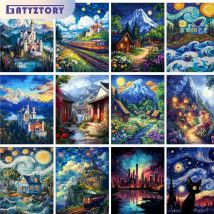 GATYZTORY Ölgemälde nach Zahlen, Basteln, Van Gogh, Himmel, Landschaft, Bilder auf Zahlen, Wanddekorationen, Zahlenmalerei, Kunstbedarf