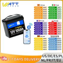 Akumulator litowo-żelazowo-fosforanowy (LiFePO4) Wattcycle 12V 100Ah, grupa 24, 15000+ cykli, z Bluetooth, inteligentny BMS 100A, klasa A+, do łodzi, kamperów i przyczep kempingowych.
