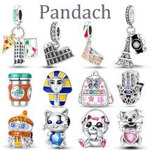 Neue Charm-Perlen aus 925er-Sterlingsilber, Tier, Stern, Mond, glänzender Zirkon, architektonische Serie, passend für Pan-Armbänder zum Selbermachen