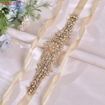 TOPQUEEN S319-G Plus Size Bridal Gowns Belts Golden Belts for Women Rhinestones Belt Girlfriend Luxury Ribbon Belt Wedding Sash