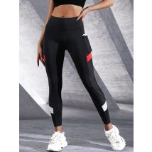 Colorblocked Mesh High Waist Yoga Pants with Side Pockets Leggings for Women Tummy Control Workout Shaping Leggings