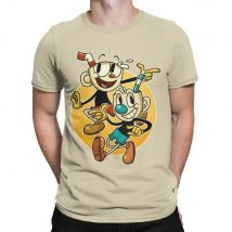 Cuphead & Mugman Retro Games Men's T Shirts Funny Tee Shirt Short Sleeve O Neck T-Shirts Cotton Plus Size Clothing
