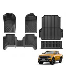 Para Ford Ranger 2024 2025 Versión EE. UU. Tapete protector de caja de camioneta de 5 pies (59.6 pulgadas) Tapete protector de caja de camioneta Tapete protector de maletero Tapetes 3D de TPE negros