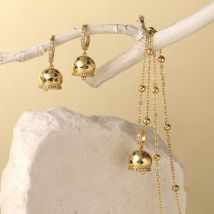 HECHENG Kupfer 18 Karat vergoldet, runder CZ-Stein, Sonnenglocken-Anhänger, Ohrringe, Halskette, koreanischer minimalistischer Schmuck, 1 Stück
