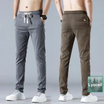 Frühling Sommer dünne Lyocell Herren Freizeit hose schlanke gerade elastische Taille weiche gemütliche koreanische Mode Business Hose schwarz grau
