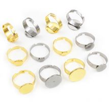 10 pz 6/8/10/12/14/15mm 304 In Acciaio Inox Placcato Oro Regolabile Impostazioni Anello Base Vuota, Misura 8-15mm Cabochon In Vetro FAI DA TE