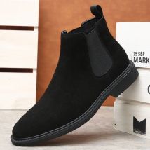 Stivali in pelle stile britannico da uomo taglie forti, stivaletti slip-on alla moda, scarpe comfort con suola spessa alla moda europea e americana