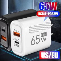 Caricatore USB GaN da 65 W Ricarica rapida Tipo C PD Caricatore rapido 3.0 Adattatore da parete per iPhone Samsung Realme Oneplus Xiaomi Spina UE/USA