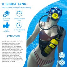 DIDEEP Mini tanque de buceo de 1 litro, cilindro de buceo subacuático de 10-20 minutos, fácil de usar, botella de almuerzo portátil con 3000 PSI