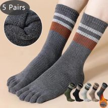5 Pares de Calcetines de Dedos de Algodón para Hombre, con Rayas, Gruesos, Suaves, Elásticos, Absorbentes de Sudor, Cálidos, para Fiestas, Largos, de 5 Dedos, Calcetines Divertidos
